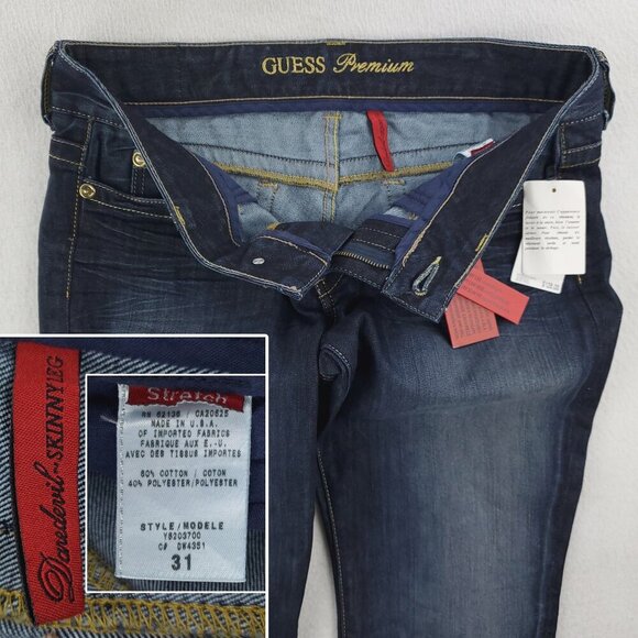 Guess Daredevil Jeans Skinny Leg Stretch Low Rise Women's 31 Measures 34x33 NWT - Picture 4 of 12
